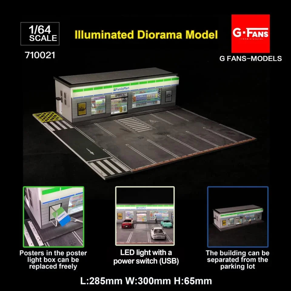 G-FANS 1:64 Diorama Garage LED lights Apple store Model Shop