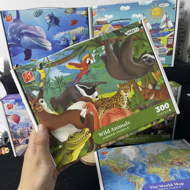 35*42cm Adult 300PCS Paper Jigsaw Puzzle Dinosaur Underwater Worlds Hot Air Balloon World Map Coast Port Entertainment Toy