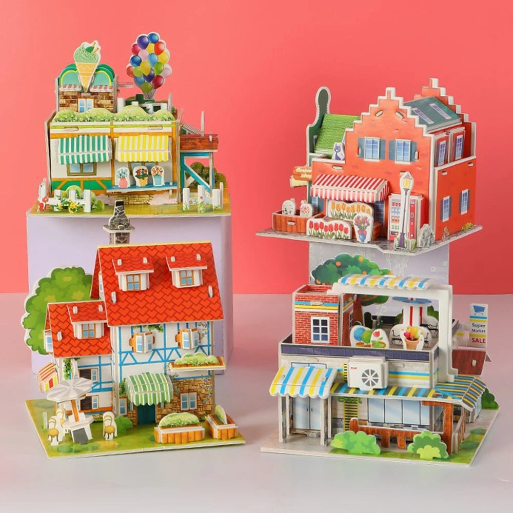 3D Puzzle Handmade DIY House Model Puzzle Children Boys and Girls Toys Paper Jigsaw Puzzle Baby Toys Christmas Gift