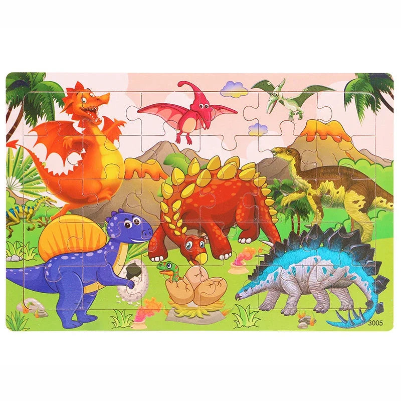 1pc 30 Pieces Wooden Jigsaw Puzzle Kids Cartoon Animal Vehicle Puzzles Games Montessori Learning Educational Toys for Children