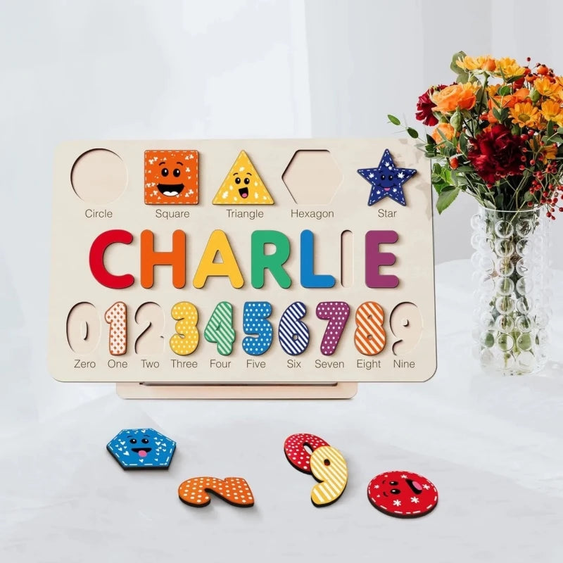 Personalized Wooden Puzzle Baby Custom First Name Puzzle Toy Montessori Educational Shape Matching Game Board Kids Birthday Gift