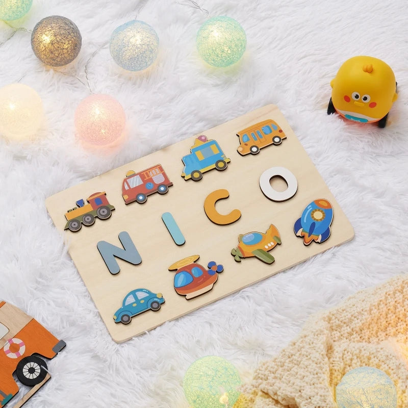 Personalized Wooden Puzzle Baby Custom First Name Puzzle Toy Montessori Educational Shape Matching Game Board Kids Birthday Gift