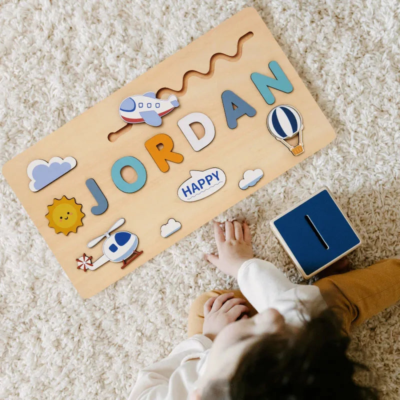 Personalized Wooden Puzzle Baby Custom First Name Puzzle Toy Montessori Educational Shape Matching Game Board Kids Birthday Gift