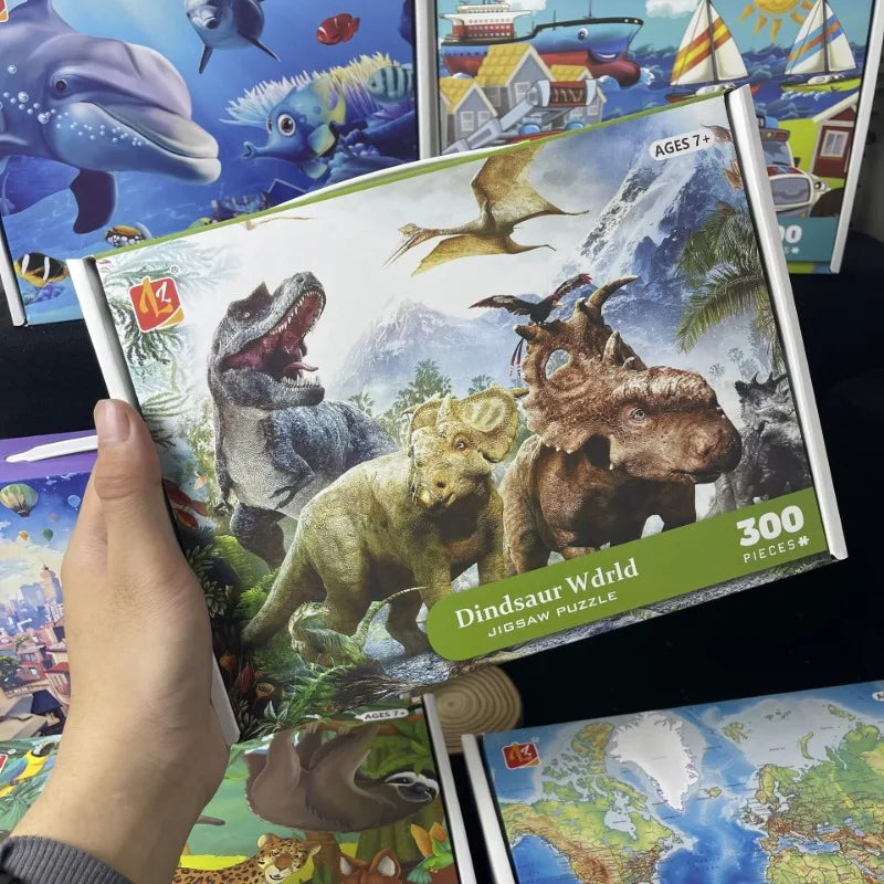 35*42cm Adult 300PCS Paper Jigsaw Puzzle Dinosaur Underwater Worlds Hot Air Balloon World Map Coast Port Entertainment Toy