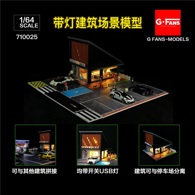 G-FANS 1:64 Diorama Garage LED lights Apple store Model Shop