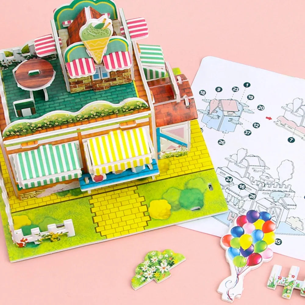3D Puzzle Handmade DIY House Model Puzzle Children Boys and Girls Toys Paper Jigsaw Puzzle Baby Toys Christmas Gift