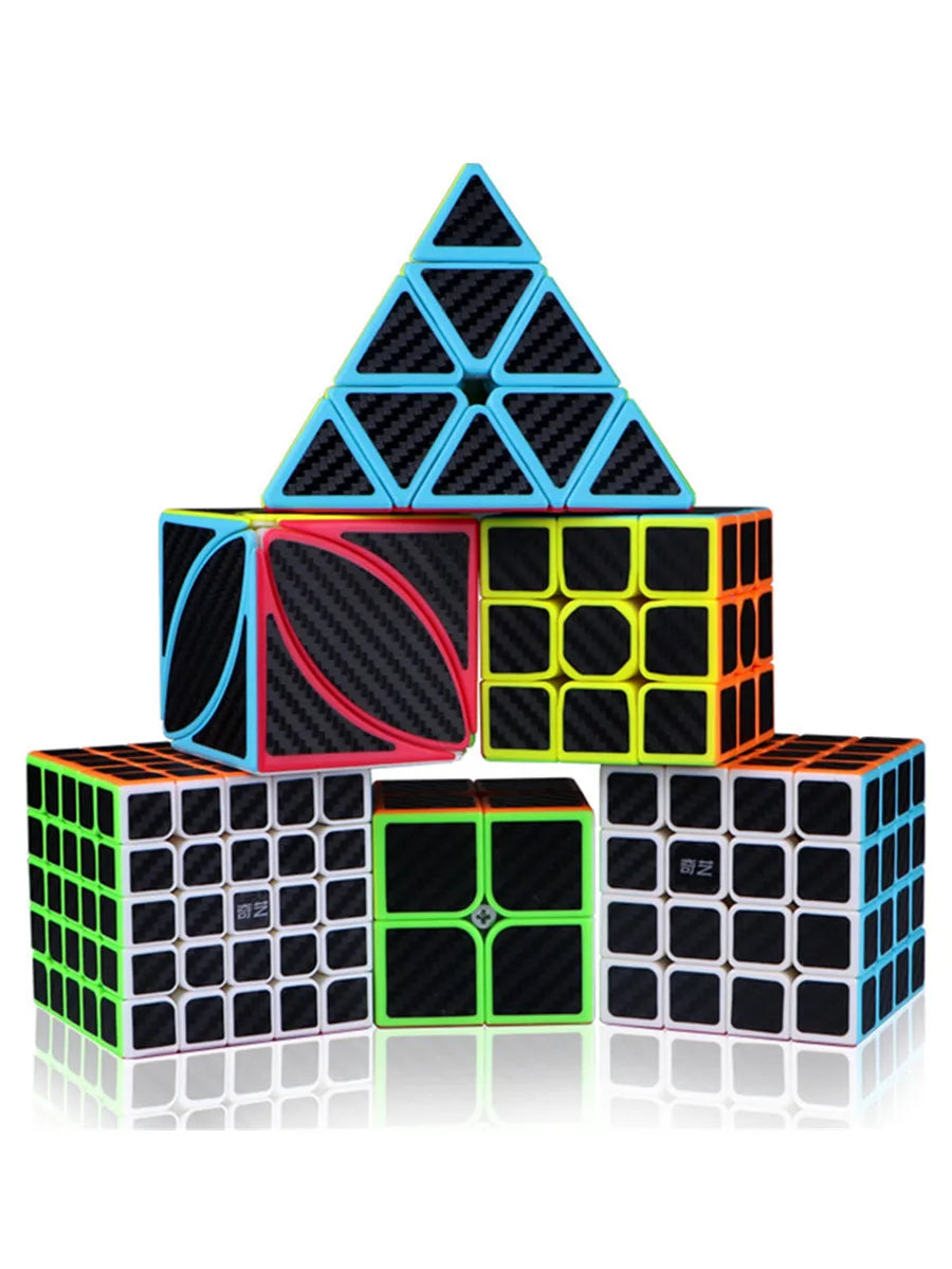 QIYI Cube 2x2 3x3 4x4 5x5  Pyramid Maple leaf Carbon Fiber Sticker Speed Magic Cube Puzzle Toys For Children Kids Gift Toy