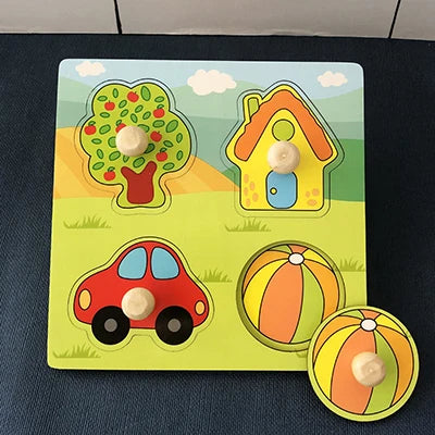 Baby Wooden Montessori Puzzle Child Game Wooden Puzzle 3D Cartoon Animal Puzzle Babies Toys Puzzles For Kids 1 2 3 Year Old