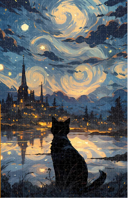 Cartoon Bagged Puzzle Adult 1000 Pieces Animals Cat Wolf Whale Dreamy Decorative Painting Hand- Assembled Gifts Minimalist Bag