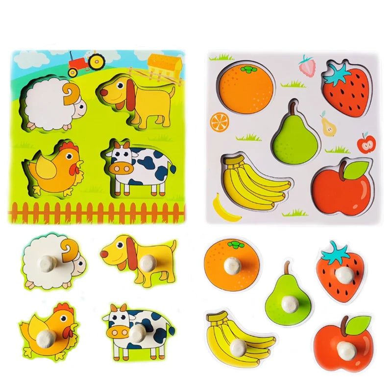 Baby Wooden Montessori Puzzle Child Game Wooden Puzzle 3D Cartoon Animal Puzzle Babies Toys Puzzles For Kids 1 2 3 Year Old