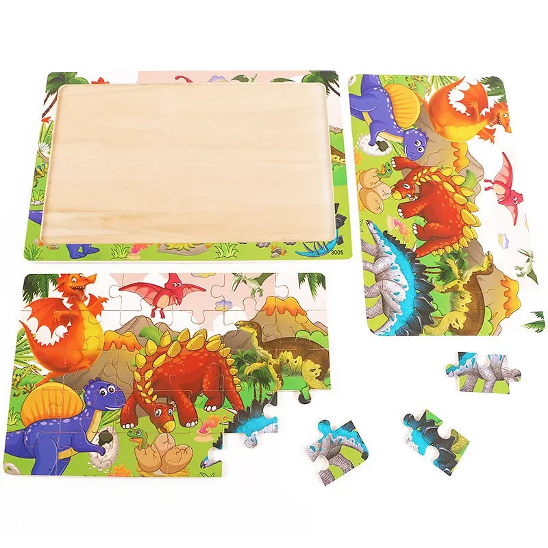 1pc 30 Pieces Wooden Jigsaw Puzzle Kids Cartoon Animal Vehicle Puzzles Games Montessori Learning Educational Toys for Children