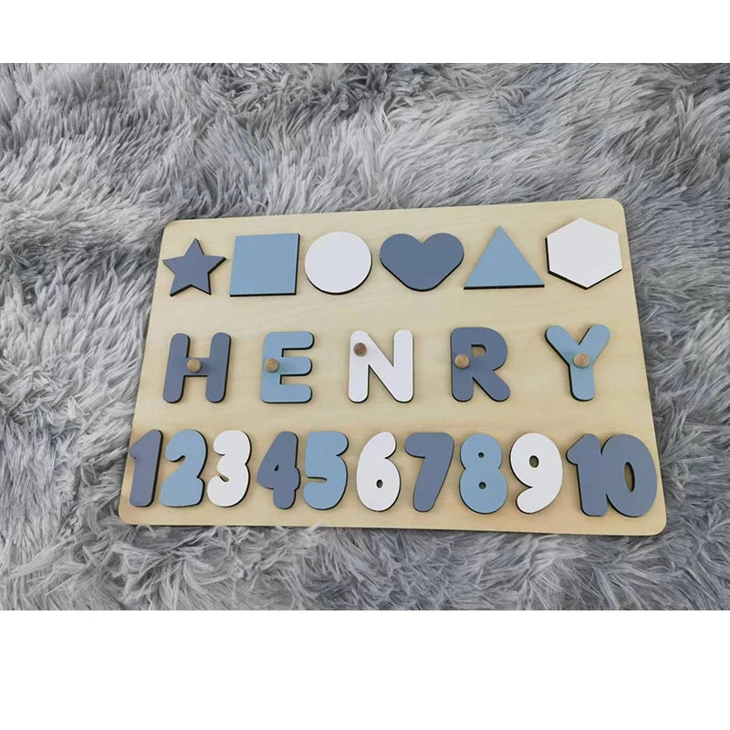 Personalized Wooden Puzzle Baby Custom First Name Puzzle Toy Montessori Educational Shape Matching Game Board Kids Birthday Gift