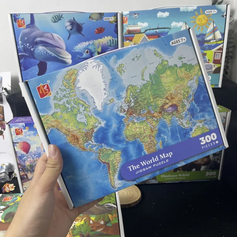 35*42cm Adult 300PCS Paper Jigsaw Puzzle Dinosaur Underwater Worlds Hot Air Balloon World Map Coast Port Entertainment Toy