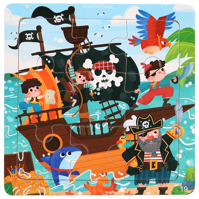 Montessori Wooden Children Cartoon Animal Pattern Puzzle Toy For Early Childhood Education 2-7 Years Old