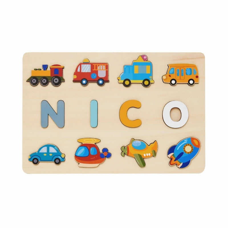 Personalized Wooden Puzzle Baby Custom First Name Puzzle Toy Montessori Educational Shape Matching Game Board Kids Birthday Gift