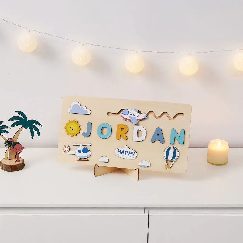 Personalized Wooden Puzzle Baby Custom First Name Puzzle Toy Montessori Educational Shape Matching Game Board Kids Birthday Gift