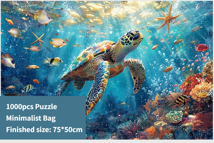 Cartoon Bagged Puzzle Adult 1000 Pieces Animals Cat Wolf Whale Dreamy Decorative Painting Hand- Assembled Gifts Minimalist Bag