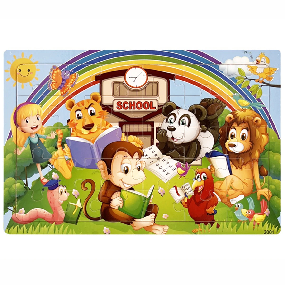 1pc 30 Pieces Wooden Jigsaw Puzzle Kids Cartoon Animal Vehicle Puzzles Games Montessori Learning Educational Toys for Children