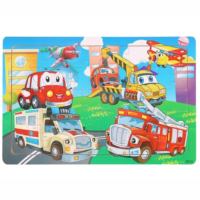 1pc 30 Pieces Wooden Jigsaw Puzzle Kids Cartoon Animal Vehicle Puzzles Games Montessori Learning Educational Toys for Children