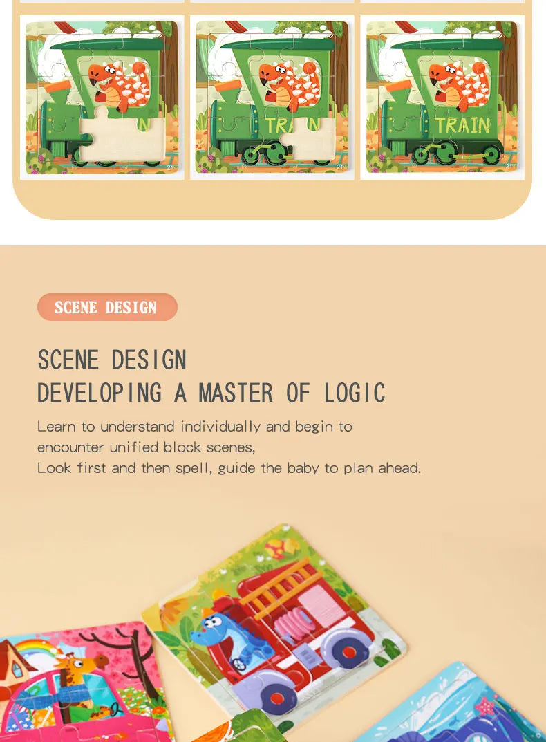 Montessori Wooden Children Cartoon Animal Pattern Puzzle Toy For Early Childhood Education 2-7 Years Old