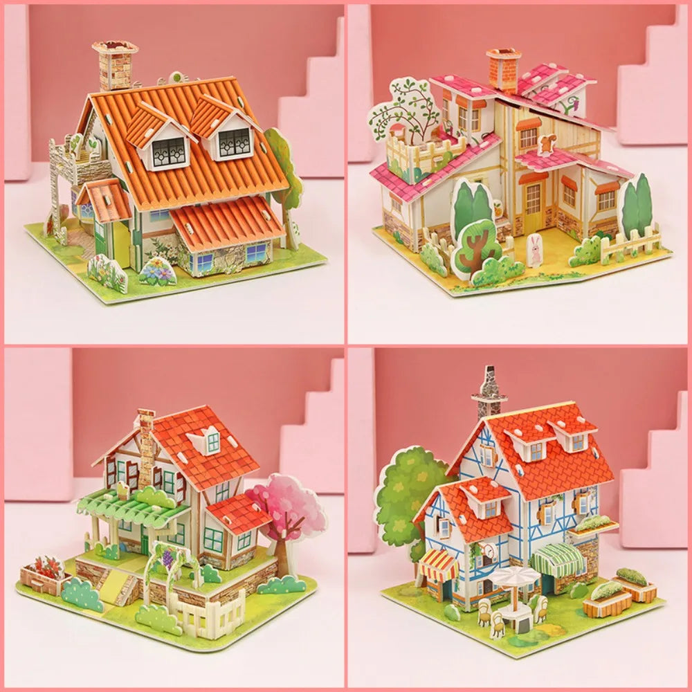 3D Puzzle Handmade DIY House Model Puzzle Children Boys and Girls Toys Paper Jigsaw Puzzle Baby Toys Christmas Gift