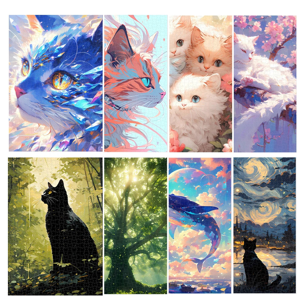 Cartoon Bagged Puzzle Adult 1000 Pieces Animals Cat Wolf Whale Dreamy Decorative Painting Hand- Assembled Gifts Minimalist Bag