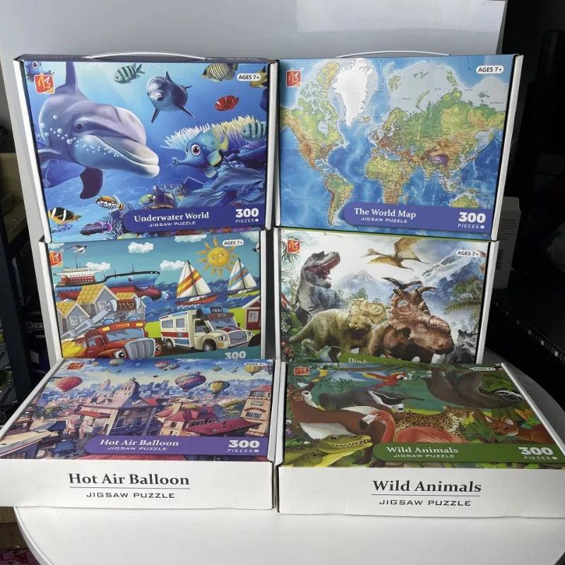 35*42cm Adult 300PCS Paper Jigsaw Puzzle Dinosaur Underwater Worlds Hot Air Balloon World Map Coast Port Entertainment Toy