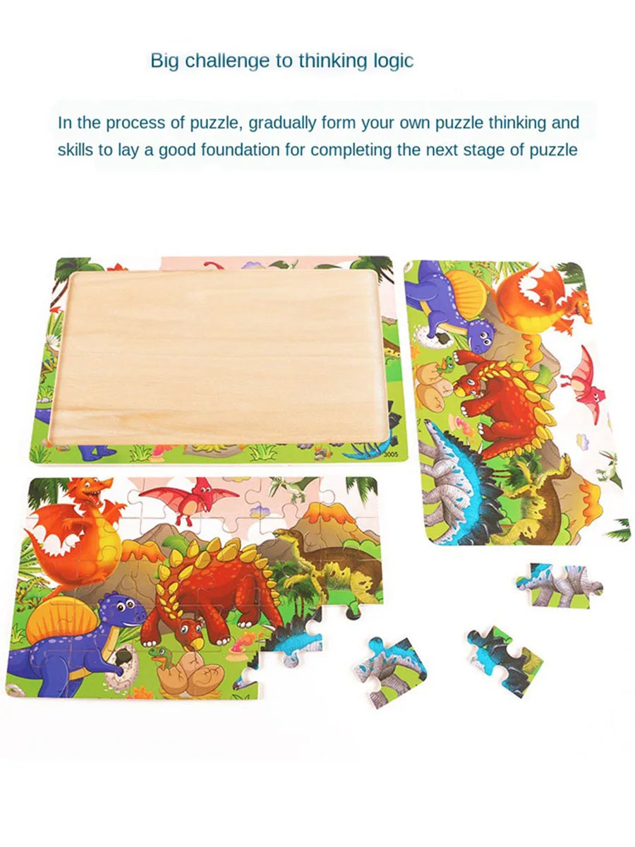 1pc 30 Pieces Wooden Jigsaw Puzzle Kids Cartoon Animal Vehicle Puzzles Games Montessori Learning Educational Toys for Children