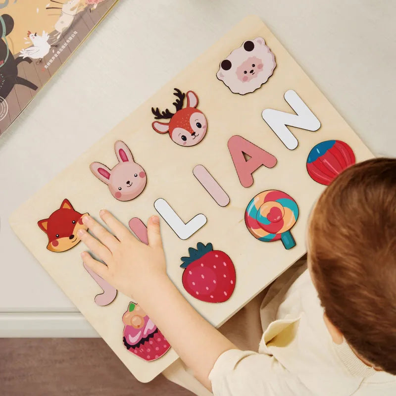 Personalized Wooden Puzzle Baby Custom First Name Puzzle Toy Montessori Educational Shape Matching Game Board Kids Birthday Gift