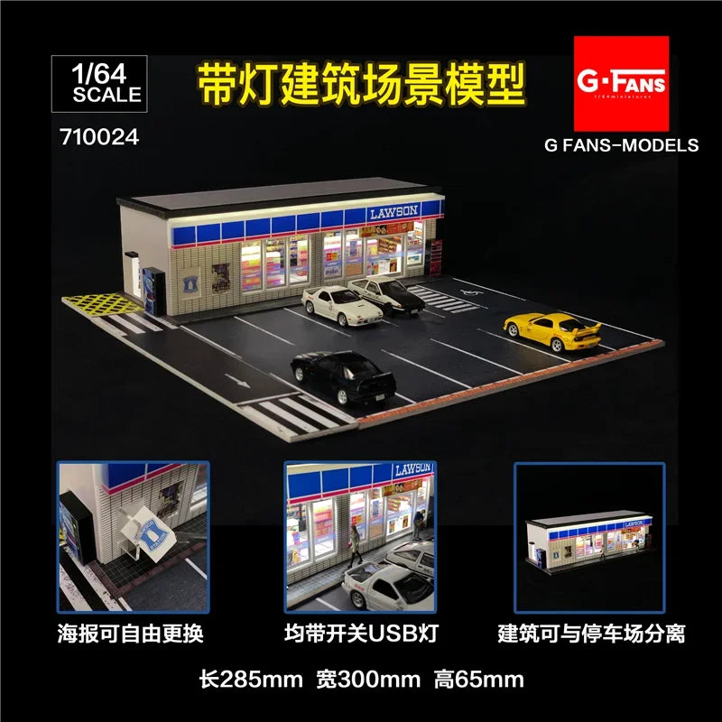 G-FANS 1:64 Diorama Garage LED lights Apple store Model Shop