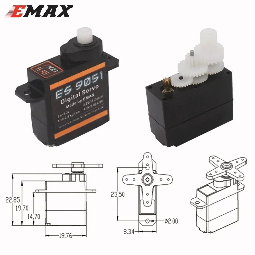 EMAX New ES9051 ES9251 4.3g/2.5G Digital Servo Motor Plastic Gear 0.8kg Torque for 3D F3P Airplanes