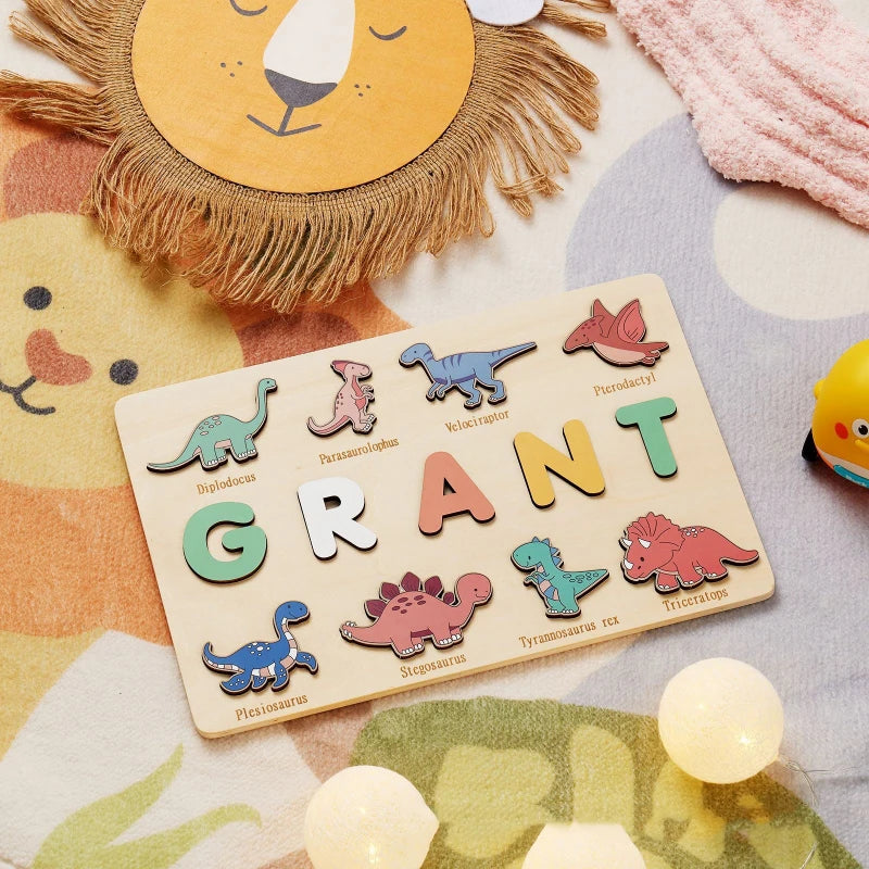 Personalized Wooden Puzzle Baby Custom First Name Puzzle Toy Montessori Educational Shape Matching Game Board Kids Birthday Gift