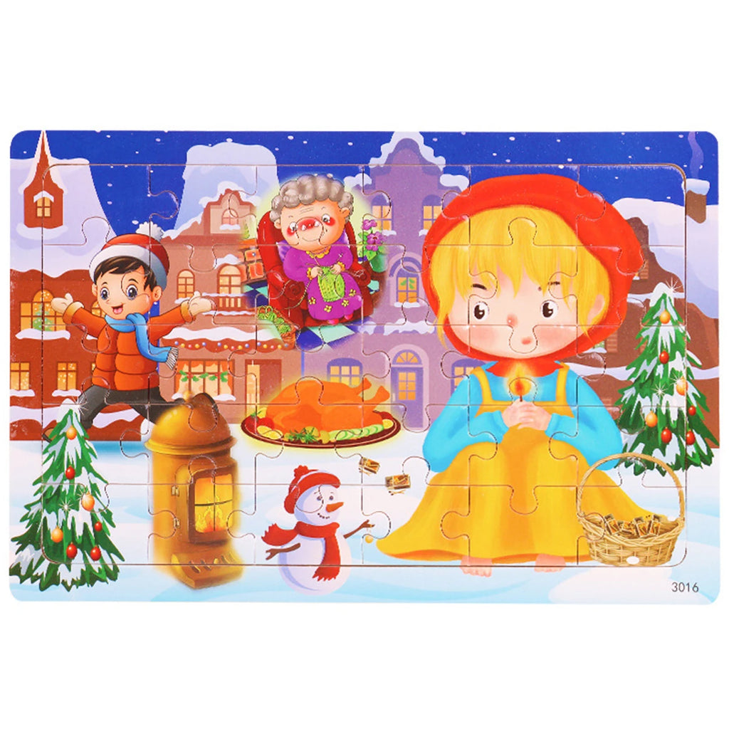 1pc 30 Pieces Wooden Jigsaw Puzzle Kids Cartoon Animal Vehicle Puzzles Games Montessori Learning Educational Toys for Children