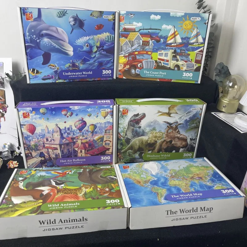 35*42cm Adult 300PCS Paper Jigsaw Puzzle Dinosaur Underwater Worlds Hot Air Balloon World Map Coast Port Entertainment Toy