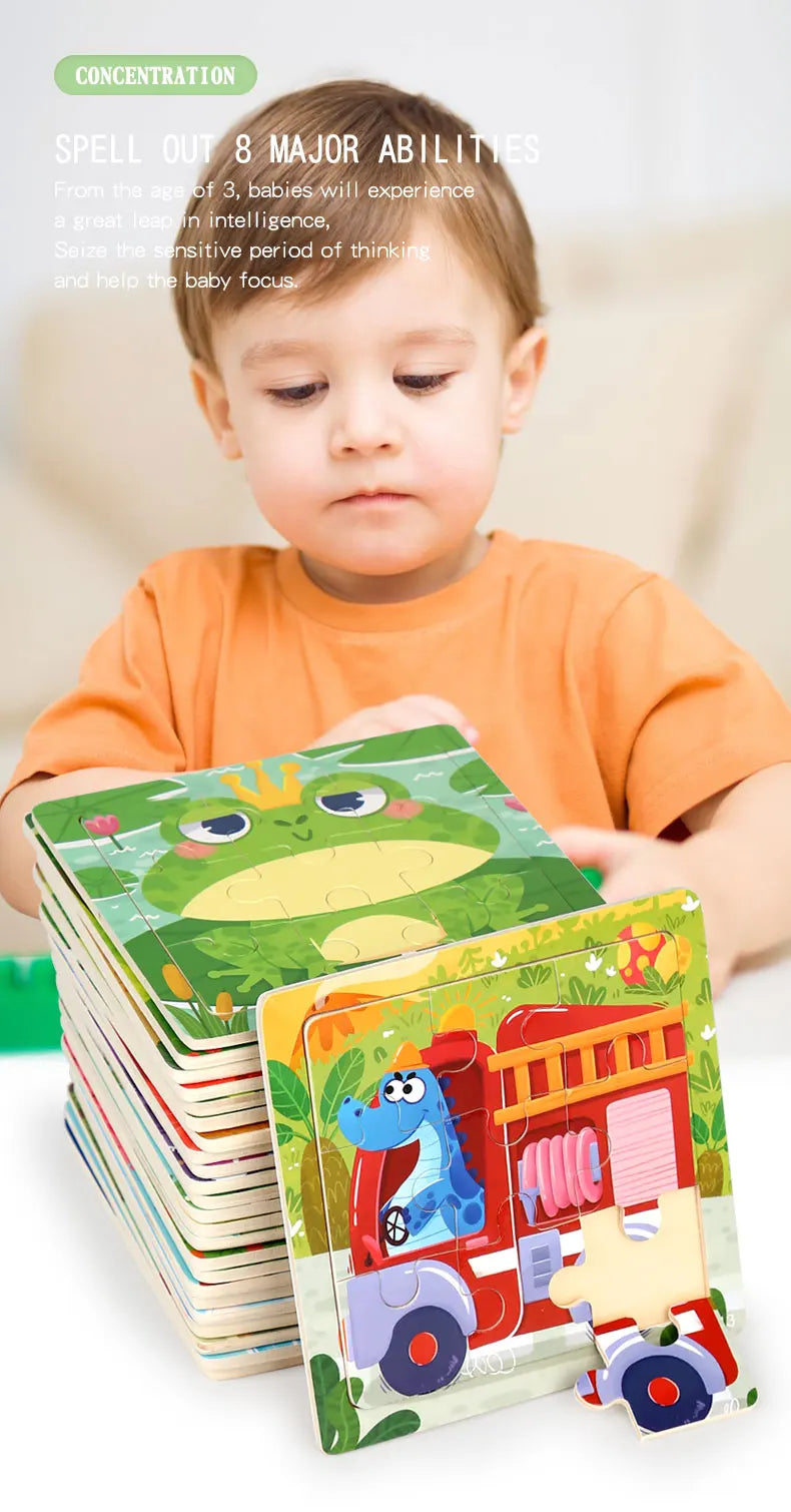 Montessori Wooden Children Cartoon Animal Pattern Puzzle Toy For Early Childhood Education 2-7 Years Old