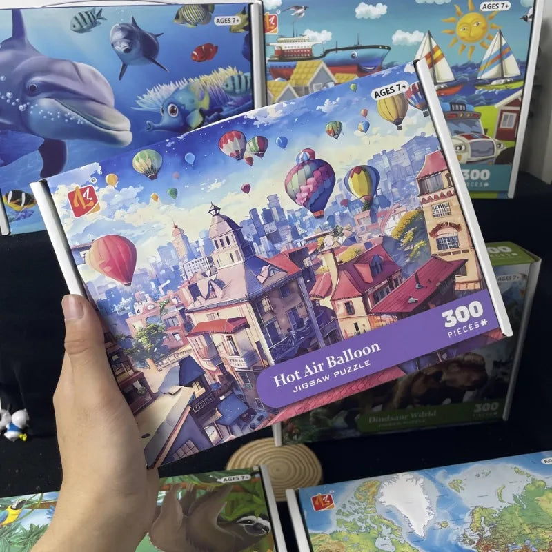 35*42cm Adult 300PCS Paper Jigsaw Puzzle Dinosaur Underwater Worlds Hot Air Balloon World Map Coast Port Entertainment Toy