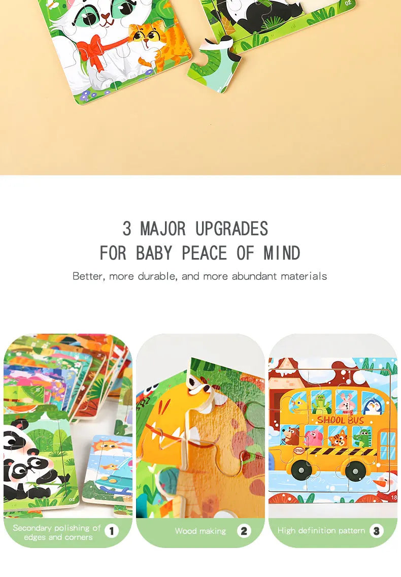 Montessori Wooden Children Cartoon Animal Pattern Puzzle Toy For Early Childhood Education 2-7 Years Old