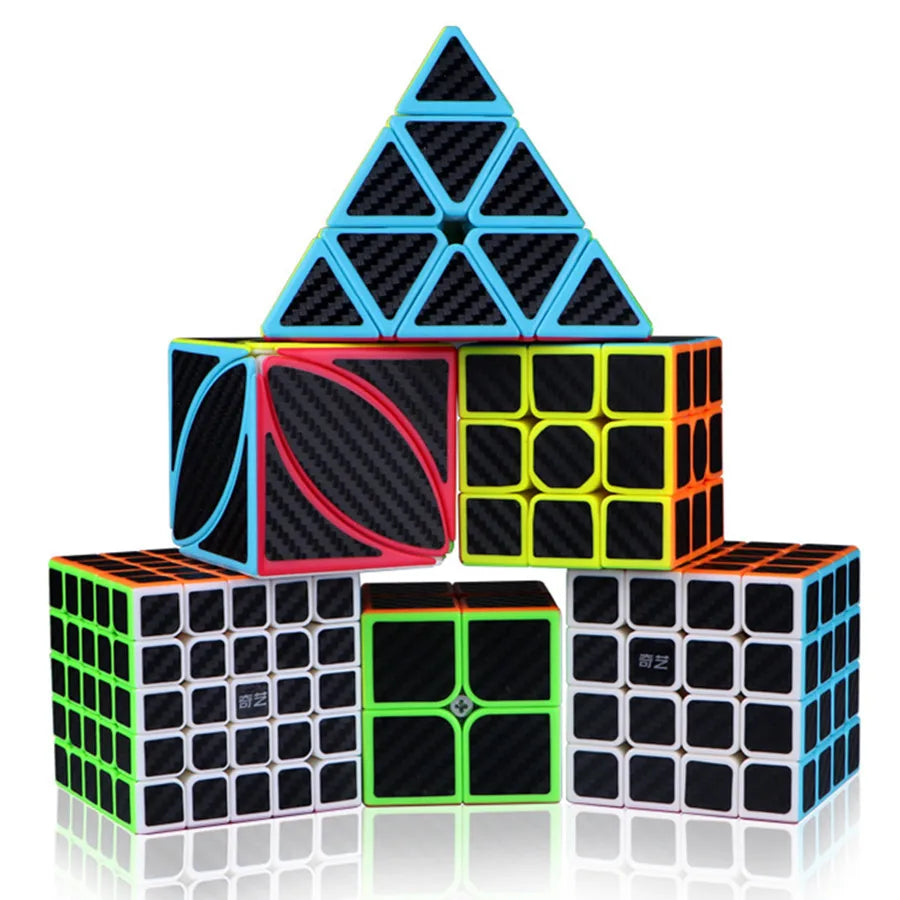 QIYI Cube 2x2 3x3 4x4 5x5  Pyramid Maple leaf Carbon Fiber Sticker Speed Magic Cube Puzzle Toys For Children Kids Gift Toy