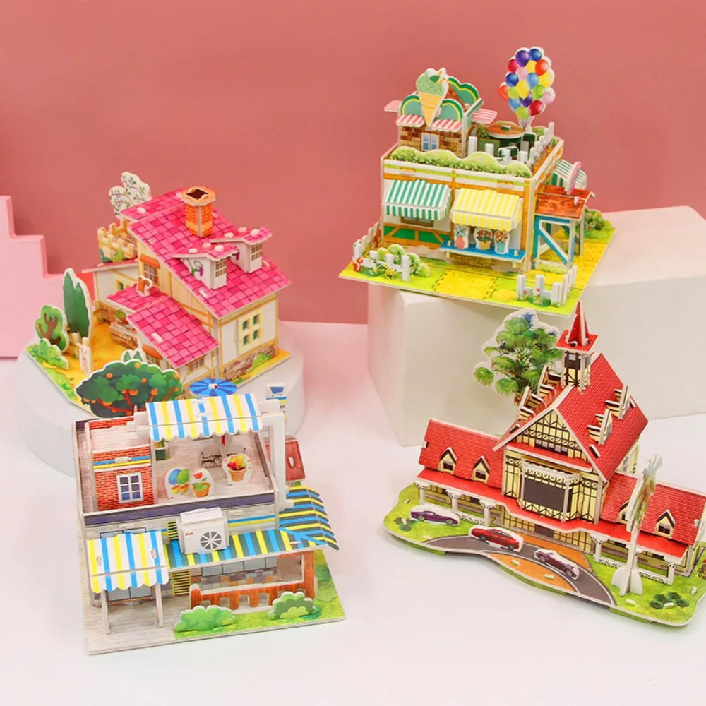 3D Puzzle Handmade DIY House Model Puzzle Children Boys and Girls Toys Paper Jigsaw Puzzle Baby Toys Christmas Gift