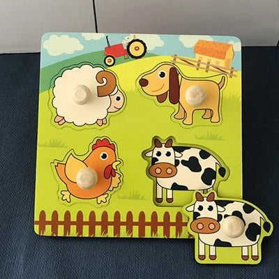Baby Wooden Montessori Puzzle Child Game Wooden Puzzle 3D Cartoon Animal Puzzle Babies Toys Puzzles For Kids 1 2 3 Year Old