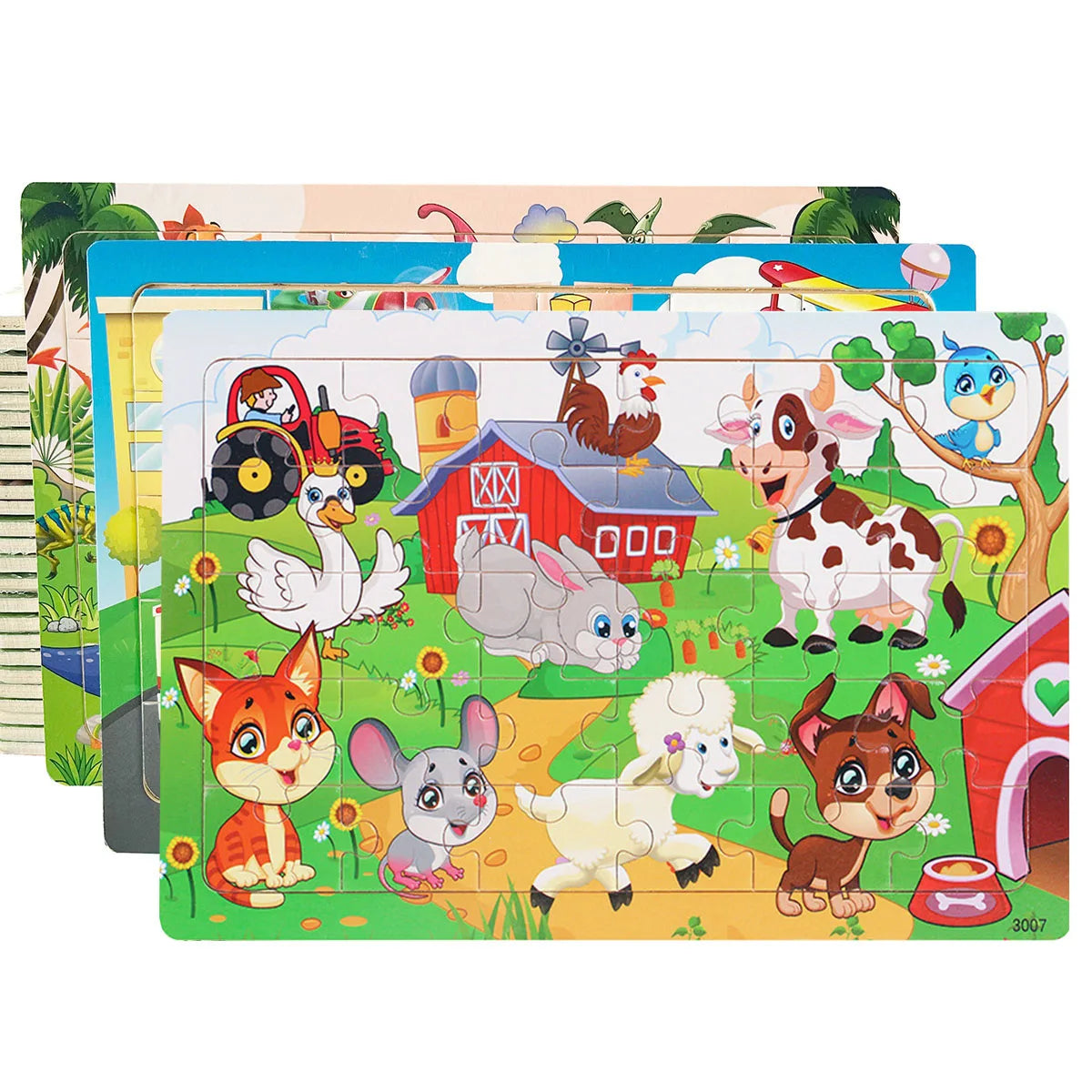 1pc 30 Pieces Wooden Jigsaw Puzzle Kids Cartoon Animal Vehicle Puzzles Games Montessori Learning Educational Toys for Children