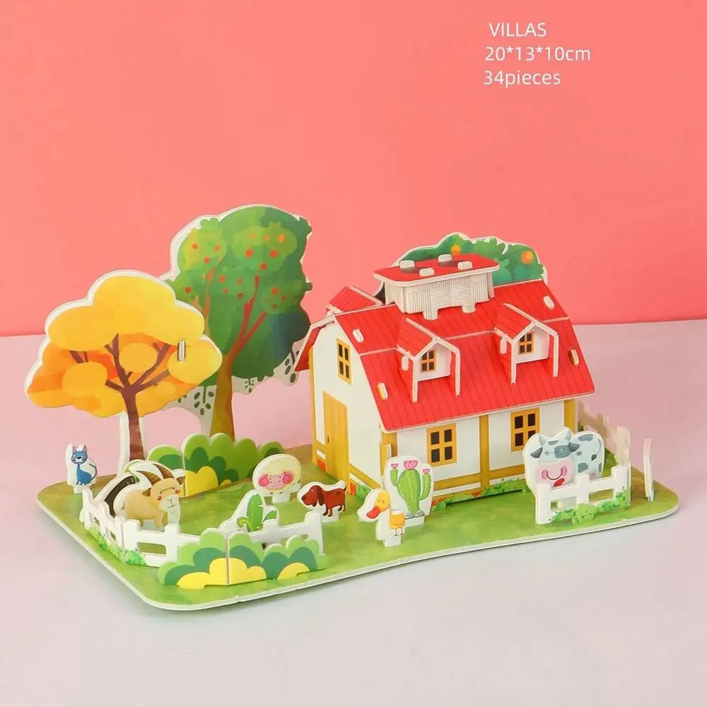 3D Puzzle Handmade DIY House Model Puzzle Children Boys and Girls Toys Paper Jigsaw Puzzle Baby Toys Christmas Gift