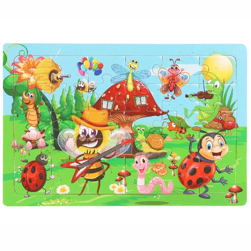 1pc 30 Pieces Wooden Jigsaw Puzzle Kids Cartoon Animal Vehicle Puzzles Games Montessori Learning Educational Toys for Children