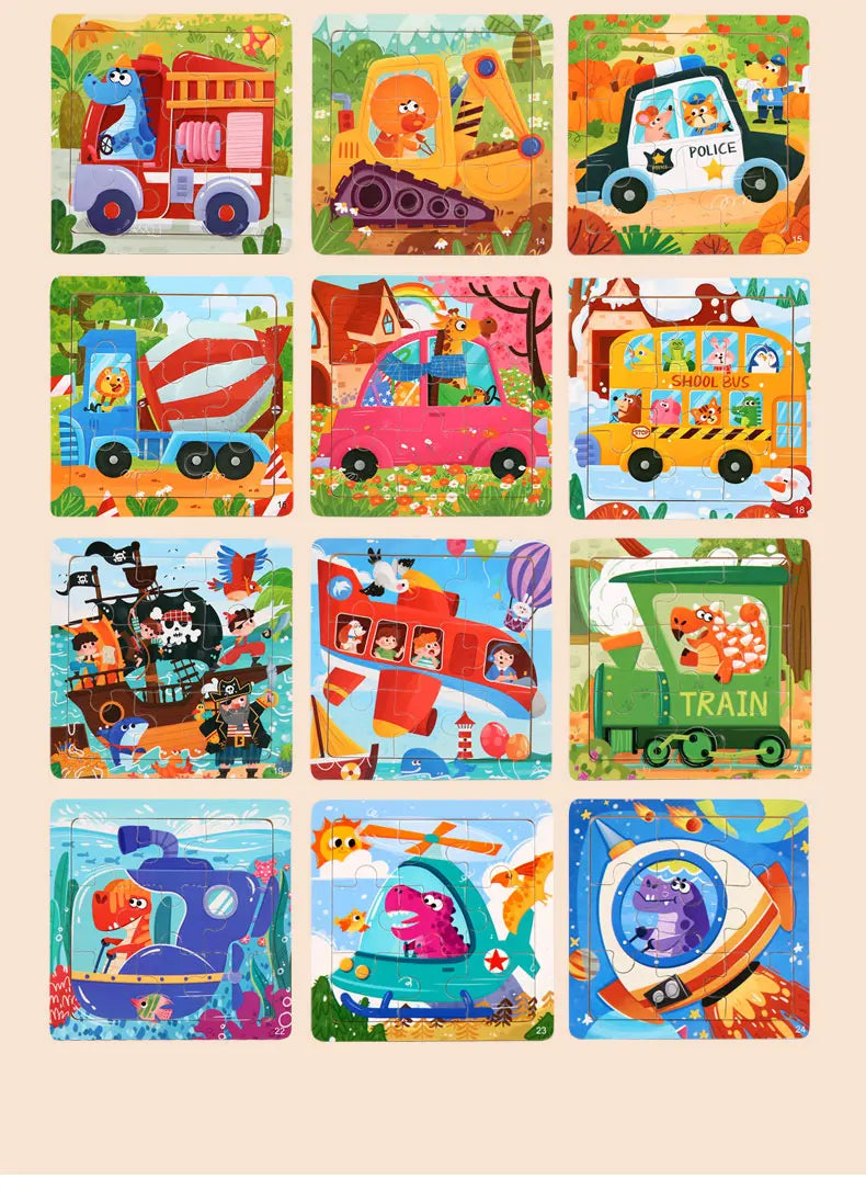 Montessori Wooden Children Cartoon Animal Pattern Puzzle Toy For Early Childhood Education 2-7 Years Old