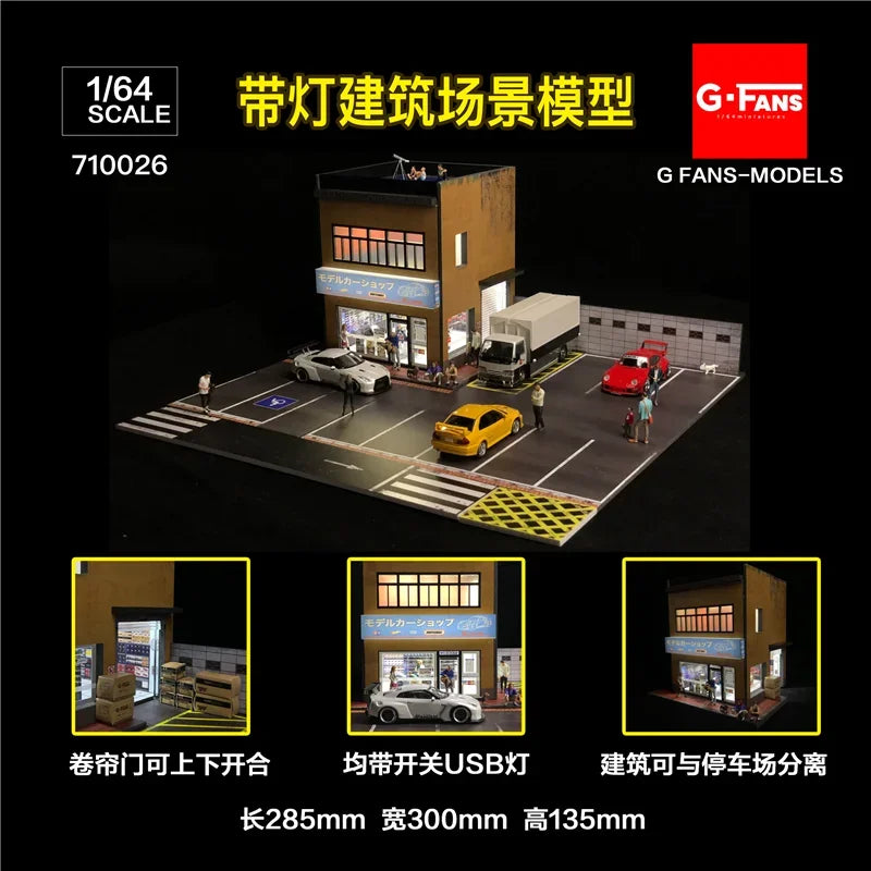 G-FANS 1:64 Diorama Garage LED lights Apple store Model Shop