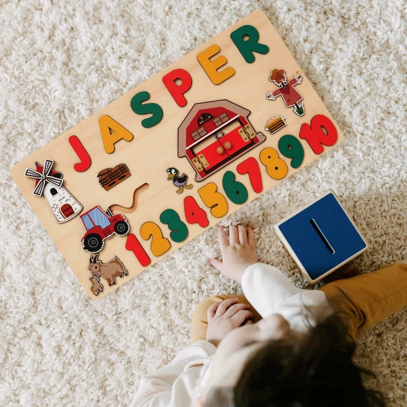 Personalized Wooden Puzzle Baby Custom First Name Puzzle Toy Montessori Educational Shape Matching Game Board Kids Birthday Gift