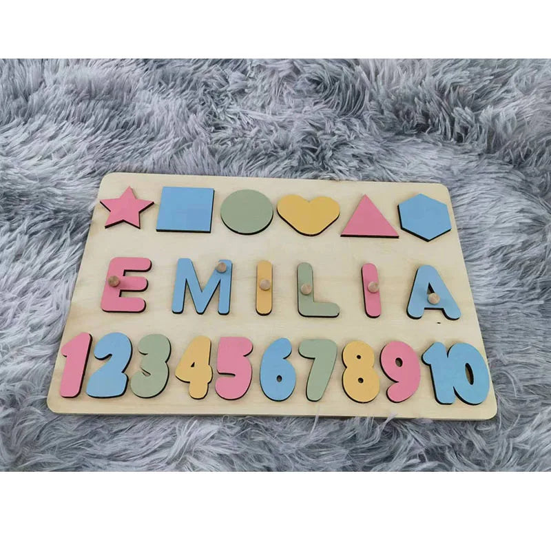 Personalized Wooden Puzzle Baby Custom First Name Puzzle Toy Montessori Educational Shape Matching Game Board Kids Birthday Gift