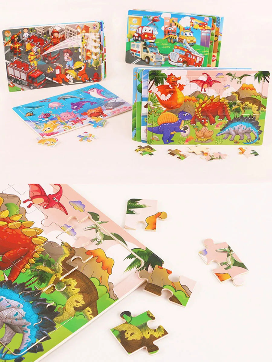 1pc 30 Pieces Wooden Jigsaw Puzzle Kids Cartoon Animal Vehicle Puzzles Games Montessori Learning Educational Toys for Children