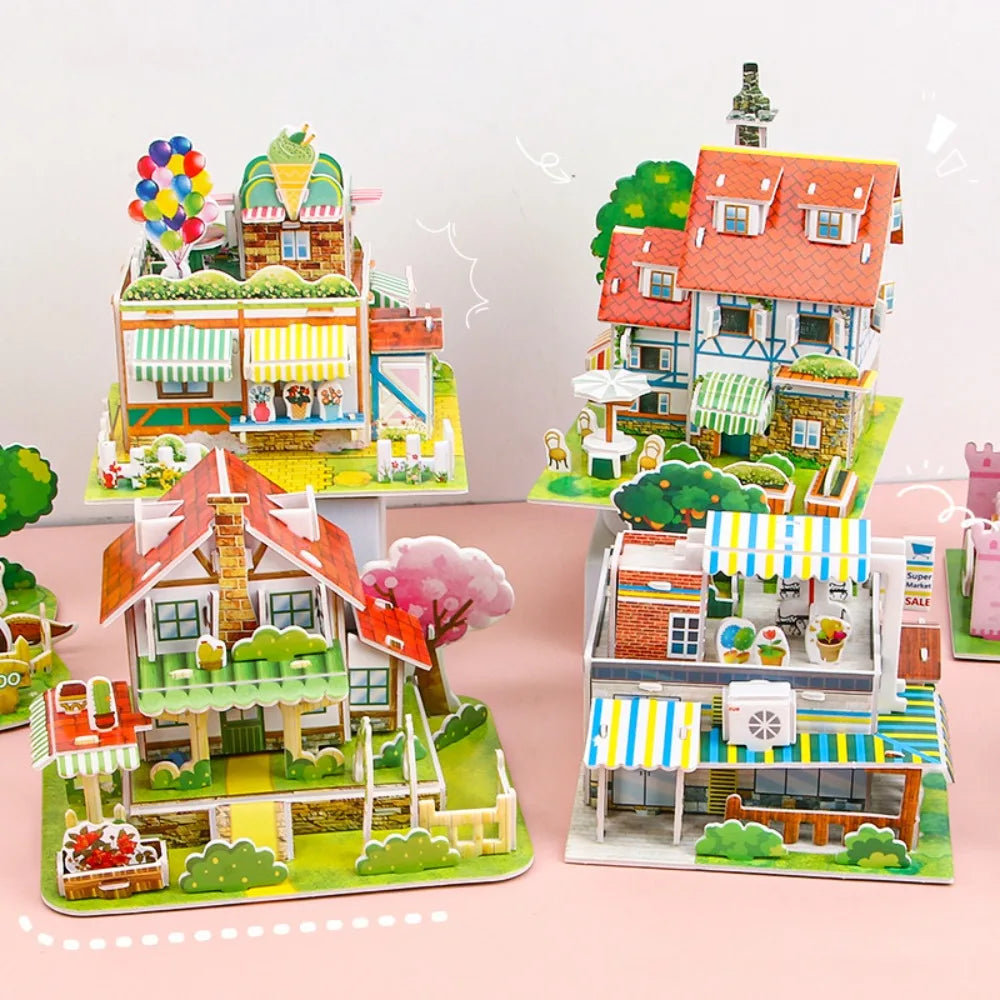3D Puzzle Handmade DIY House Model Puzzle Children Boys and Girls Toys Paper Jigsaw Puzzle Baby Toys Christmas Gift