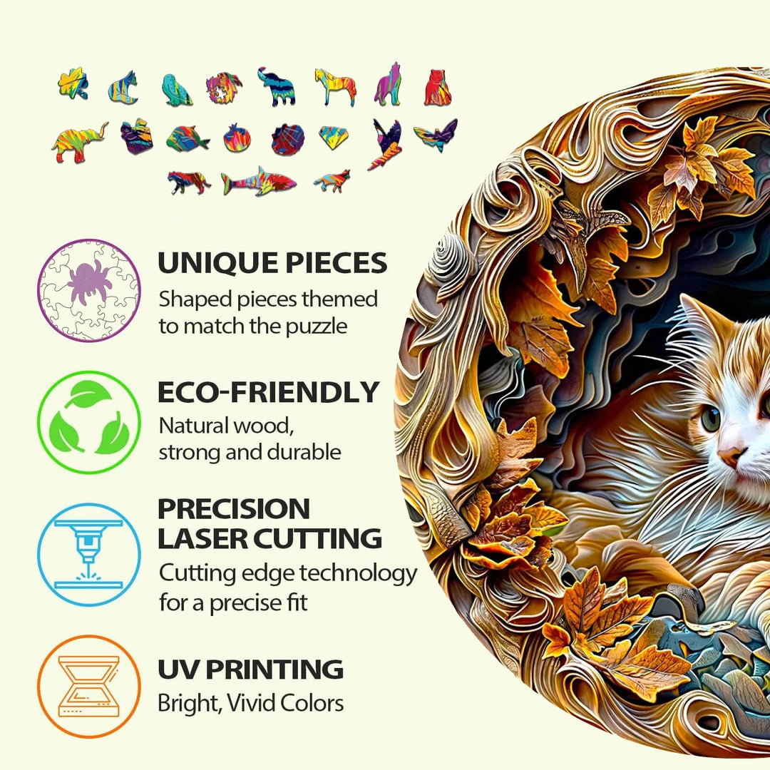 Spring Cat - Wooden Puzzle For Advanced Players - Creative Multiple Special Shapes, Creative Gifts For Boys And Girls